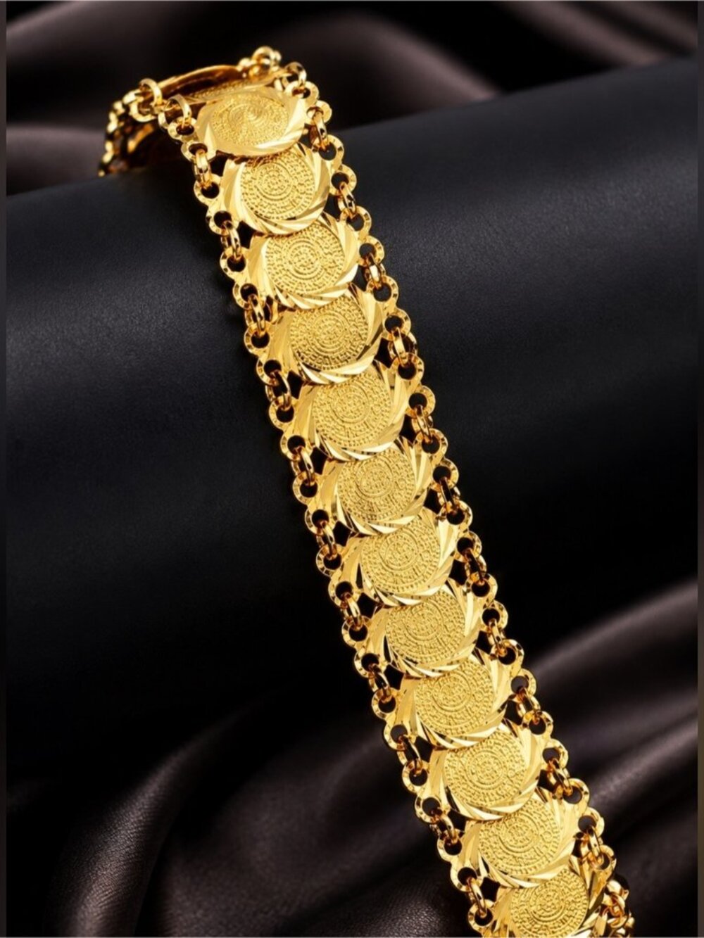 Gold tone metal Filigree Link Bracelet - Elegant Women's Jewelry
